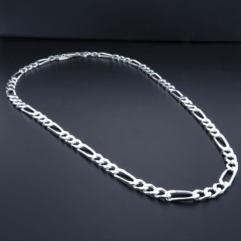 collana in argento 925‰ figaro tre più uno 6 mm