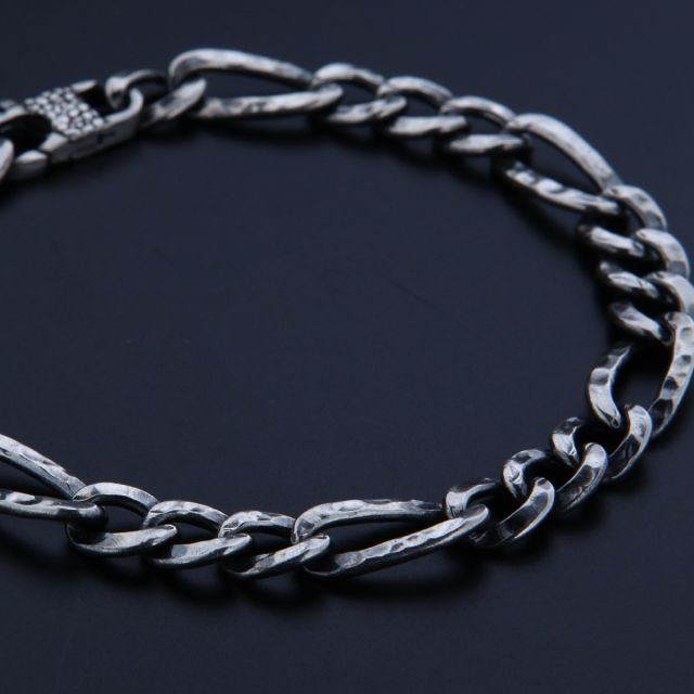 Bracciale maglia alternata martellata in argento 925‰ 