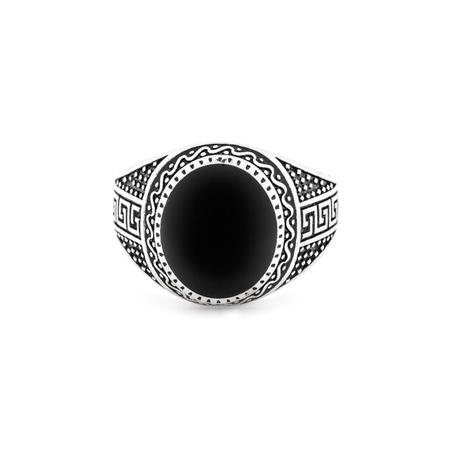 Anello ovale in argento con smalto nero