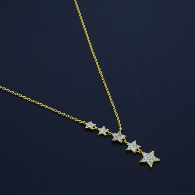 Collana in argento 925‰ dorata con stelle pave' zirconi