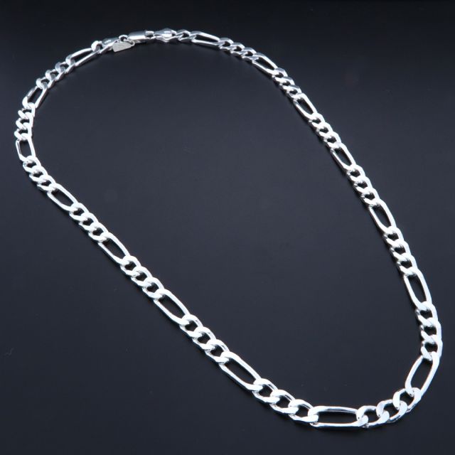 collana in argento 925‰ figaro tre più uno 6 mm