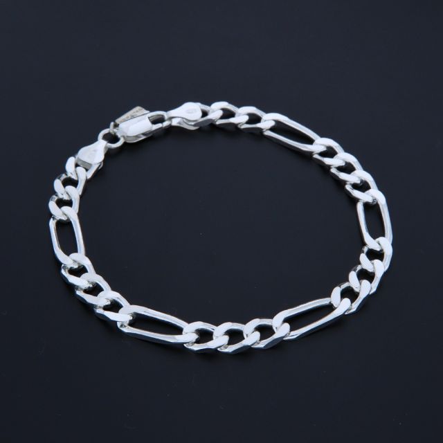 Bracciale maglia alternato squadrato in argento 6.4 mm