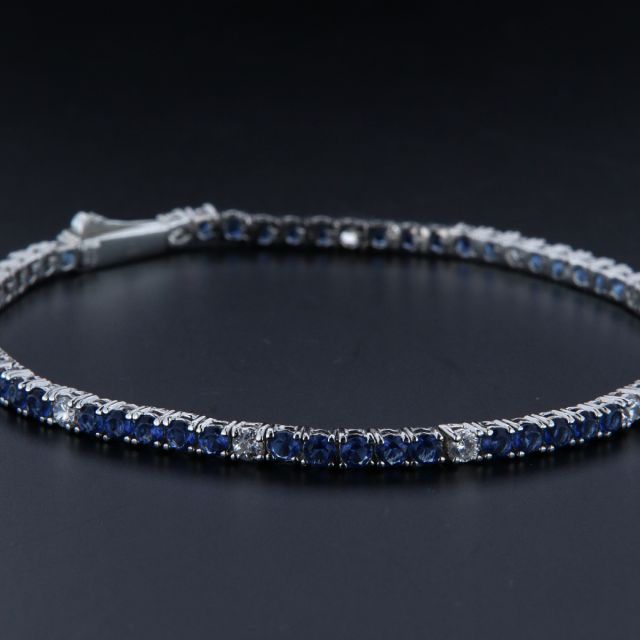 bracciale tennis argento e zirconi blu e bianchi 3 mm