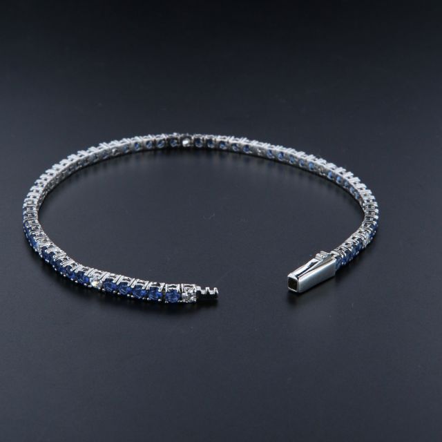 bracciale tennis argento e zirconi blu e bianchi 3 mm