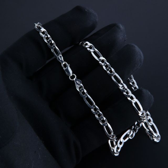 collana in argento 925‰ figaro tre più uno 5.2 mm