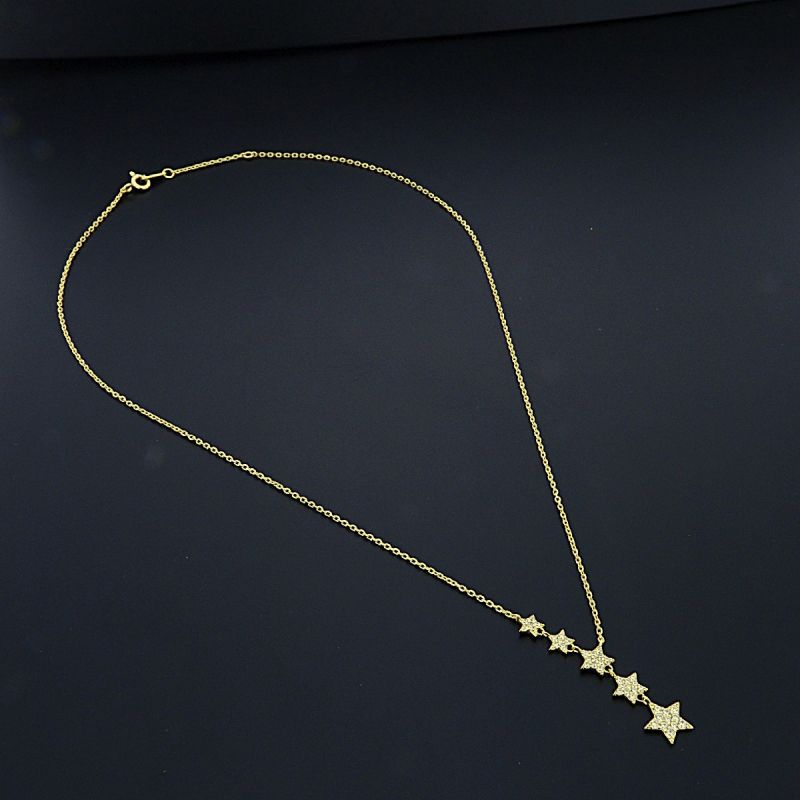 Collana in argento 925‰ dorata con stelle pave' zirconi